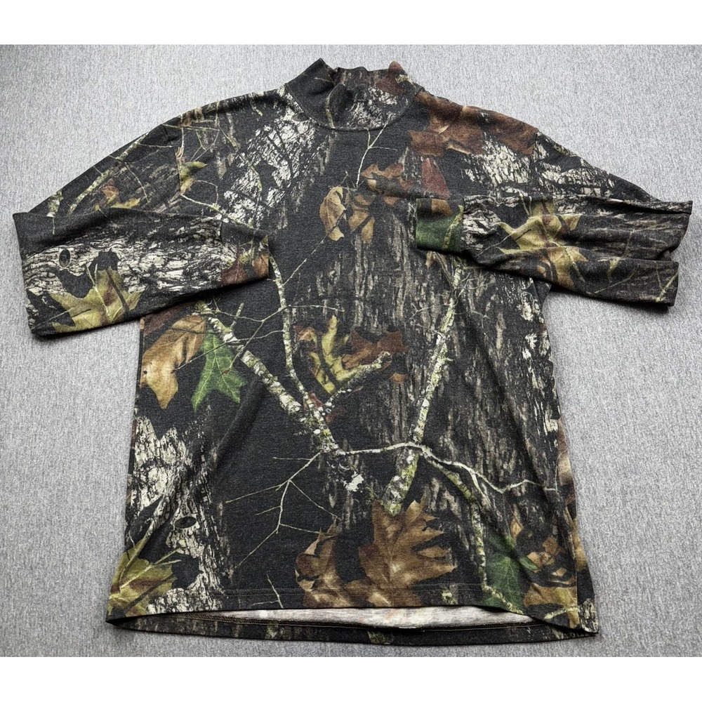 Duofold Camo Long Sleeve‎ Mock Neck Mens Sz L Shirt Mossy Oak Hunting Outdoor